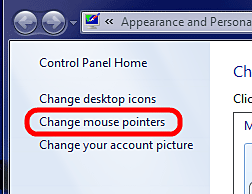Windows 7 Personalize, Change Mouse Pointers